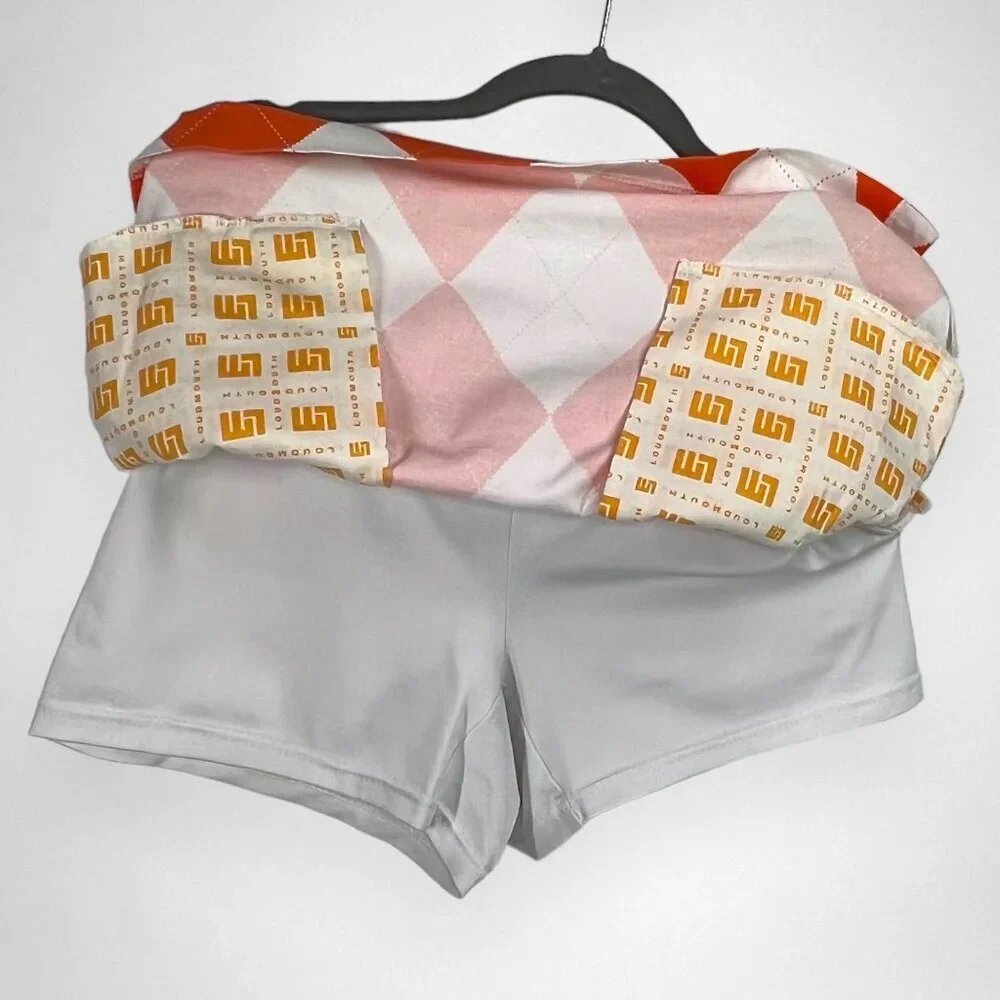 LOUDMOUTH 4 Orange‎ and White Argyle Women's Classic Skirt/Skort Golf Vacation